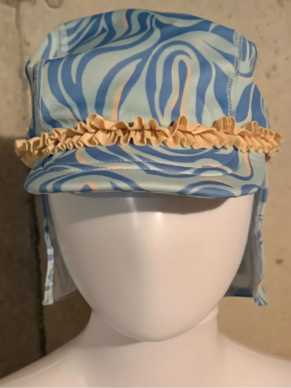 Blue Swirl Ruffle Trim baby Sun Hat